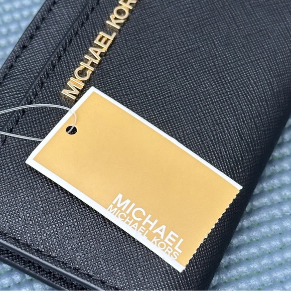 Michael Michael Kors Womens Small Zip Leather Wallet Card Case Jet Set Black NWT - Picture 7 of 17